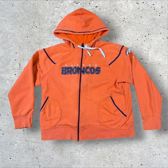 Reebok Tops - Denver Broncos Reebok Full Zip Hoodie Sweatshirt Orange Embroidered Womens XL